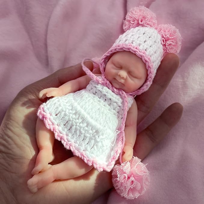 Mire & Mire 4.5 Inch Micro Sleeping Full Silicone Mini Baby Doll with Feeding Accessories Realistic Doll for Children 3+