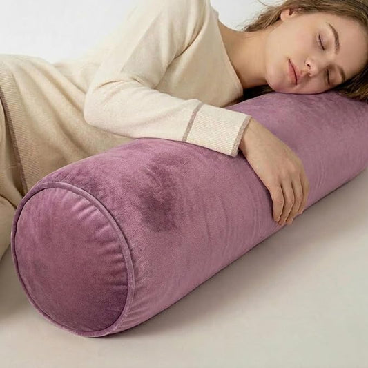 Body Pillow Yoga Bolster Round Cylindrical Pillow Long Dutch Velvet Cushion with Removable Washable Cover for Side Sleepers Meditation and Bedroom Decor(Rose,150cm/59in)