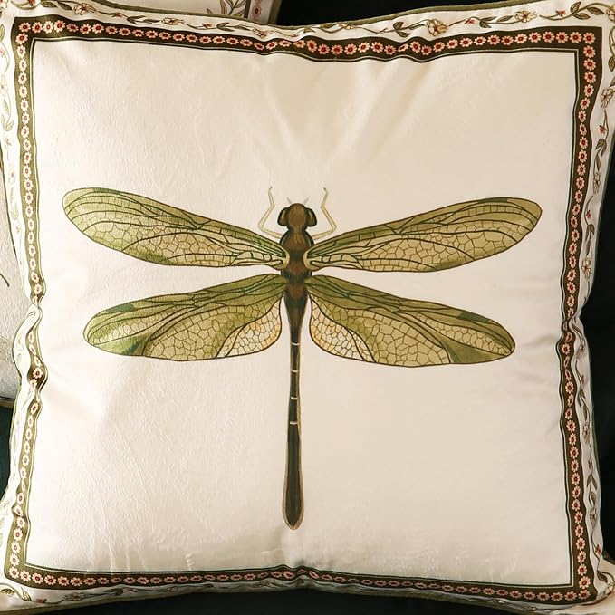 Designer Vintage French Velvet Throw Pillow Cover,18"x18"-Grace C | Pillow Cover,Concealed Zipper Design,Dragonfly Pattern,Sofas,Bedroom,Living Room,Lounge Chairs,All Season Home Decor