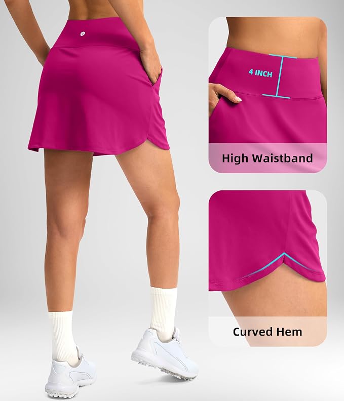 16'' Skorts for Women with 4 Pockets Athletic Tennis Golf Skirt | Built-in Shorts, High Waisted, Stretchy, A Line, Casual, Pickleball, Skort