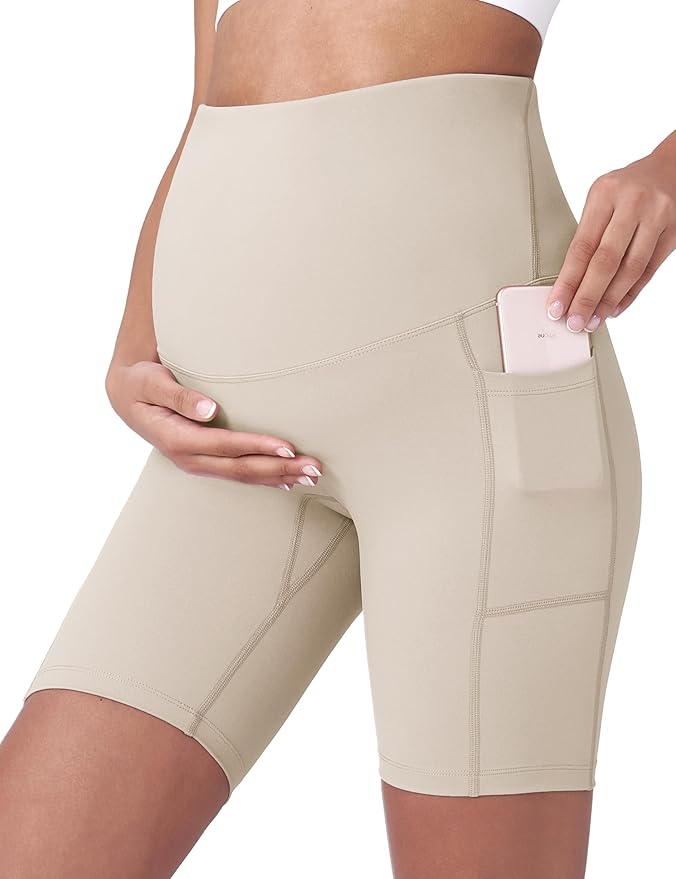 POSHDIVAH Women's Maternity Yoga Shorts Over The Belly Bump Summer Workout Running Active Short Pants with Pockets 5"/8"