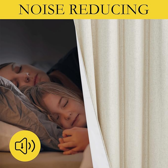 NICETOWN Natural Linen Curtains 45" Long with Noise Reducing for Small Window, 52" Wide, 2 PCs, Complete Blackout Drapes, Thermal Insulated & Noise Reducing Window Draperies with White Liner
