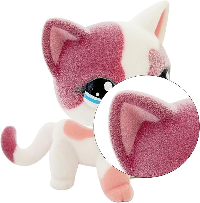 Custom Flocked Pet Shop Toy Fuzzy Animal Figure Short Hair Cat Kitty Kitten Deer OOAK (Pink #2291)