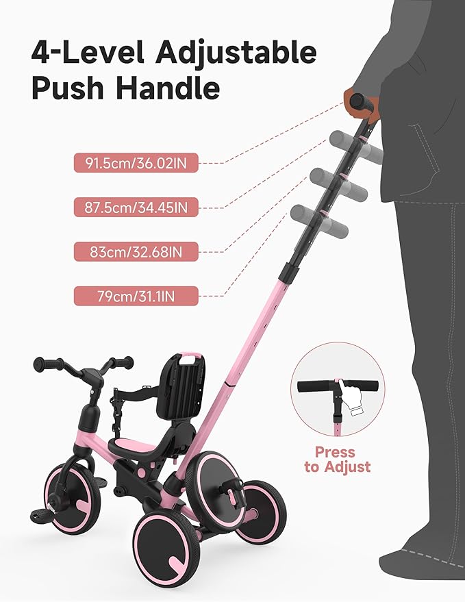 besrey Toddler Bike 1-3 Years Old,Toddler Tricycle with Spare Wheel,5 in 1 Kids Trike with Push Handle,Backrest and Safety Belt,Balance Bike 1+ Year Old,Birthday Gift and Toy for Boys and Girls