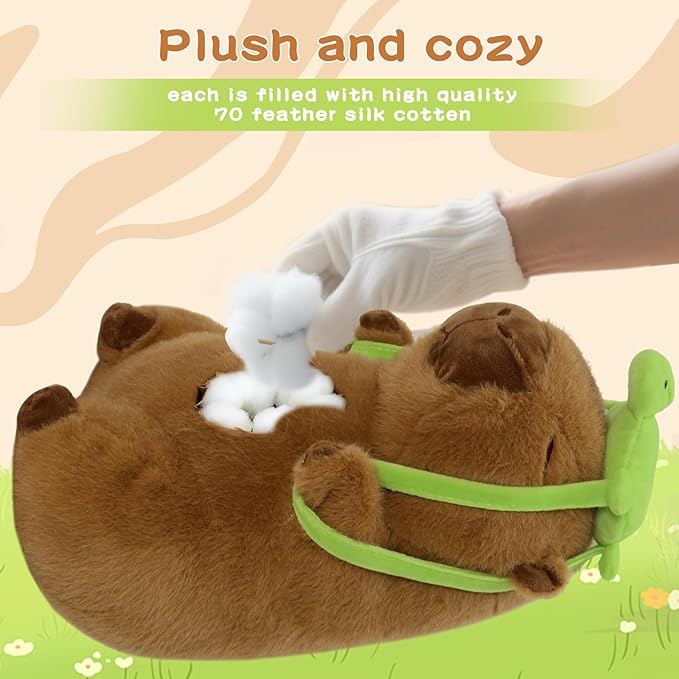 12 inch Cute Capybara Stuffed Animal with Turtle Backpack - Companion to Relieve Emotions - Skin-Friendly Material - Soft Kawaii Plush Pillow for Birthday Gift for Kids Boys Girls