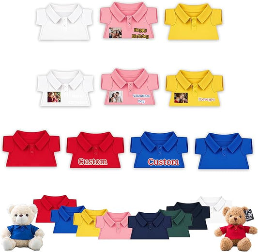 10 Pcs Personalized Teddy Bear Clothes with Text Photo, Custom Stuffed Animal Clothing Fit 8-16 inch Stuffed Bear Clothes for Teddy Bears, Doll Clothing Make Your Own Plush Doll Shirt