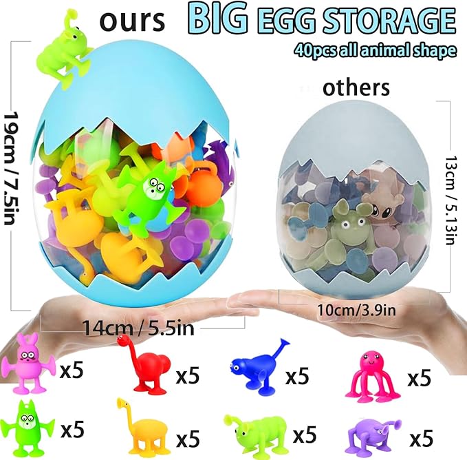 Toddler Suction Cup Bath Toys, Animal Bath Toys for Kids Ages 1-3 3-5 4-8 Mold Free Bathtub Window Building Toys Christmas Stocking Stuffers for 2 3 4 5 Year Old Boys Girls Large Egg Container
