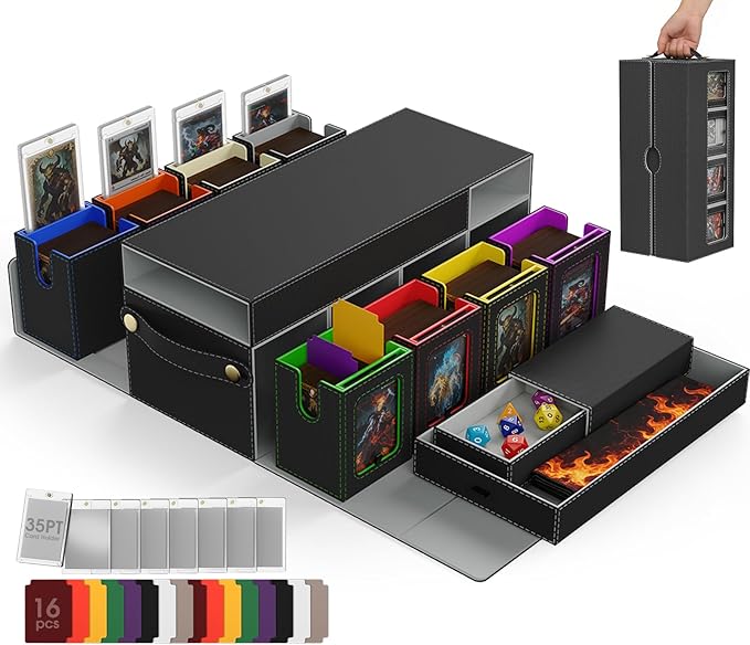 Cortile MTG Deck Box with Playmat Storage Box, Commander Deck Box with 8-Deck Modular Card Case & Dice Tray Hold 1040+ Double-Sleeved Cards, Strong Magnetic Card Deck Case for TCG/EDH, Multicolour