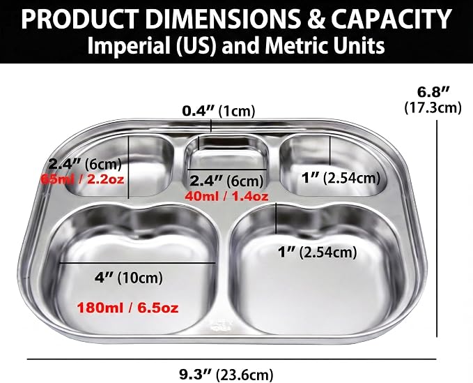 Korean Stainless Steel Non-Toxic Divided Plates for Toddlers & Kids 2-Pack | Premium 304 Electro-Polished Stainless Steel, No Black Residue, BPA-Free Tray for Picky Eater Babies and Littles