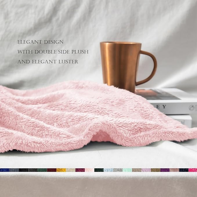 Exclusivo Mezcla Fuzzy Plush Fleece Bed Blanket Queen Size, Light Pink | 90x90 Inches, Super Soft and Cozy Bed Blanket, Fluffy Decorative Bedding for Livingroom, Bedroom, All Season