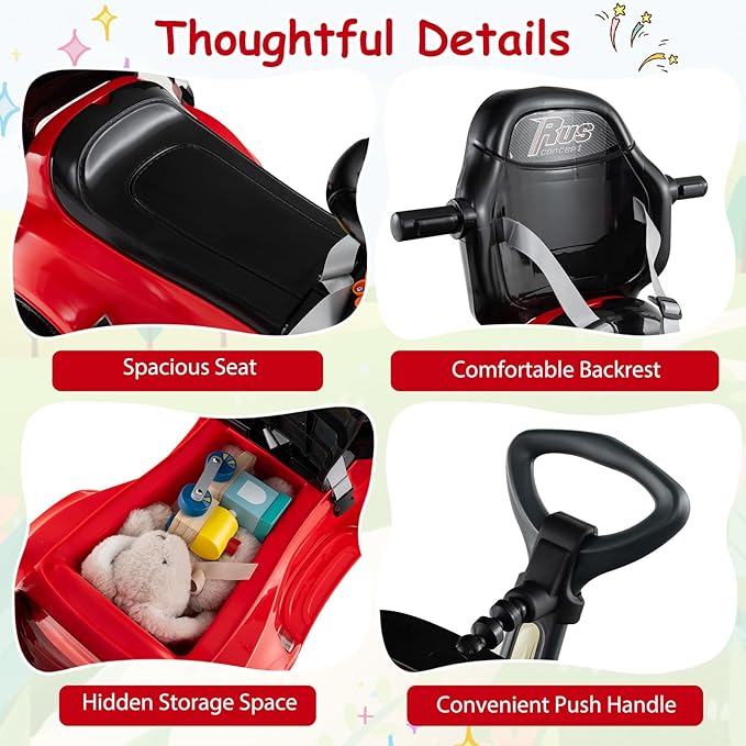 HONEY JOY Ride On Push Car for Toddlers, Alien Theme Ride On Car Sliding Car w/Steering Wheel, Music & Lights, Under Seat Storage, No Batteries, Kids Ride On Toys for Boys and Girls (Red)