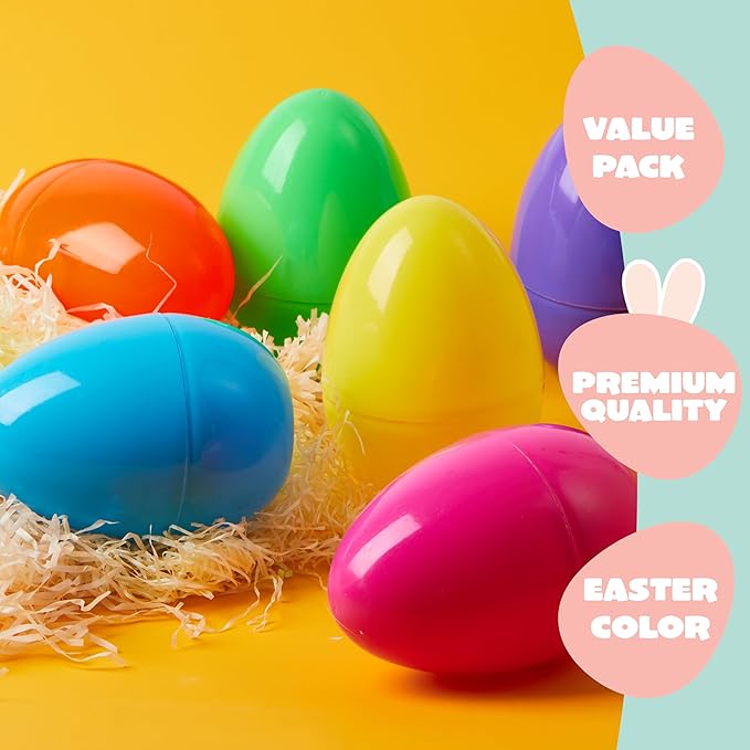 JOYIN 6 Pcs Large Plastic Easter Eggs, 6 Inches Colorful Jumbo Eggs Fillable for Easter Themed Hunt Basket Stuffers Fillers Filling Treats Party Favor Classroom Prize Supplies