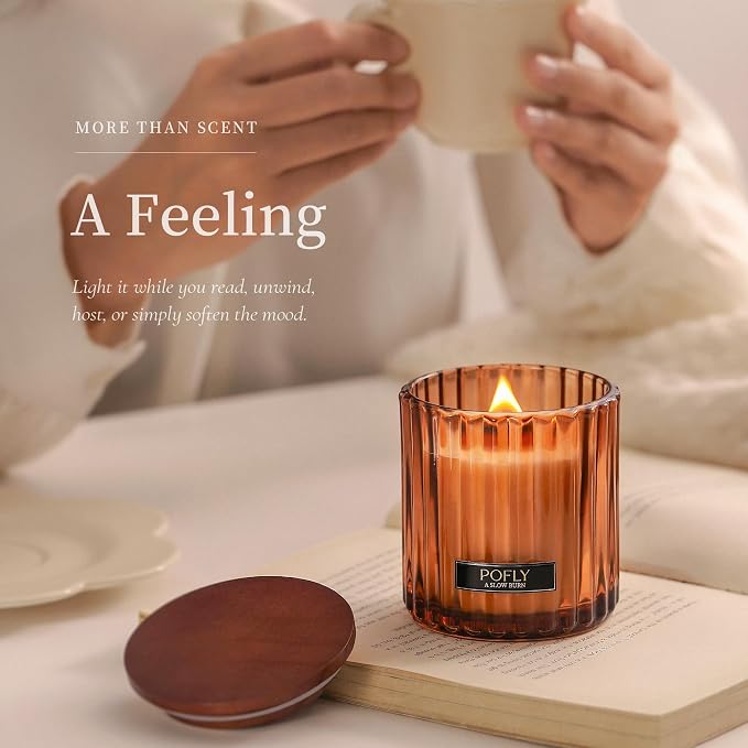Vanilla Bean Scented Candle with Crackling Wood Wick, Hand Poured Soy Wax Candle, Long Lasting Aromatherapy Candle for Home, Gift for Him, 5.29 Oz