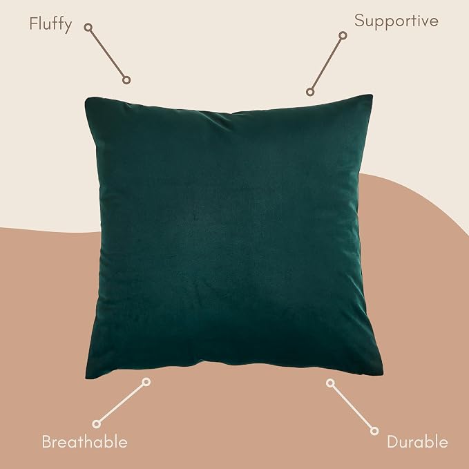 Solid Color Velvet Throw Pillow with Insert Included (Hunter Green, 18"x18"), Decorative Pillow for Sofa, Couch, Bed, Chair Cushion