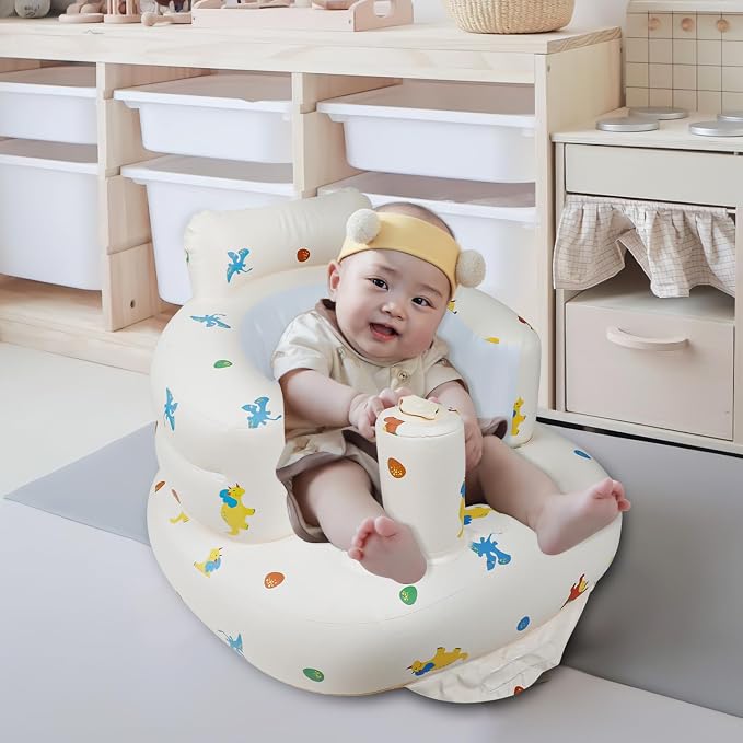 EKEPE Inflatable Baby Chair with Built in Pump for Babies 3 Months & Up, Baby Floor Seats for Sitting Up, Blow Up Baby Seats for Infants - Dinosaur