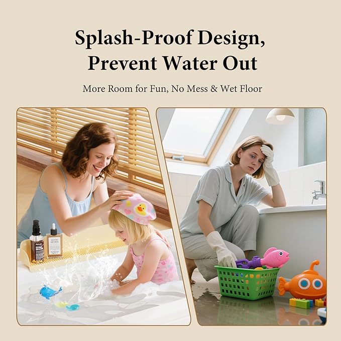 Bathtub Splash Guard, Silicone Toy Tray Holder Storage with 10 Strong Suction Cups, Bathtub Accessories Prevent Water Spills, Countertop Protectors for Tub, Bathroom Sink, Kitchen Sink 1 Pcs Yellow