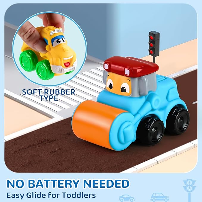 Soft Rubber Cars Toy for 1+ Year Old Boy with Playmat (Storage Bag)|12 PCS Construction Cars Baby Toys for Toddler Toys Age 18 Months |First Birthday Gift for 2 3 Year Old Boy