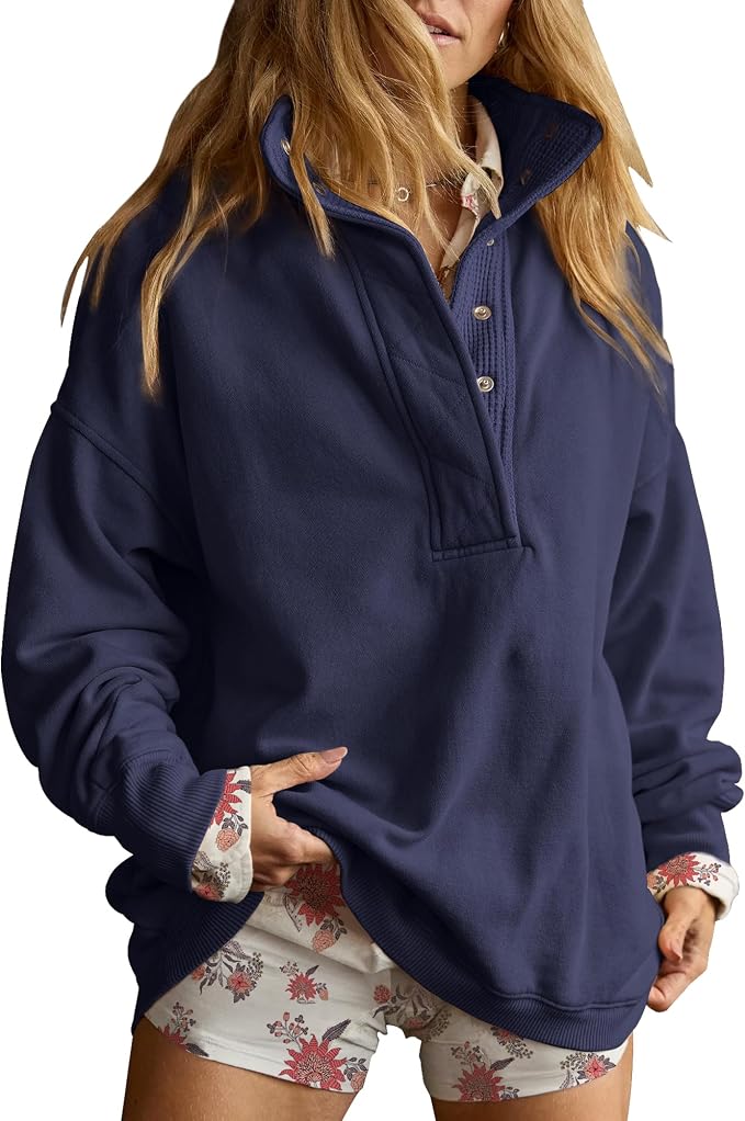 Gacaky Sweatshirt for Women Oversized Casual Long Sleeve Button Henley Neck Pullover Tops Fashion Outfits Clothes