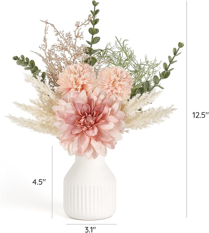Mkono Fake Flowers in Ceramic Vase, 12.5" Coffee Table Centerpieces, Pink | Table Decor with vase, Small Silk Faux Artificial Flower Arrangements, Fits Bathroom Dining Room Kitchen Home Indoor Decor