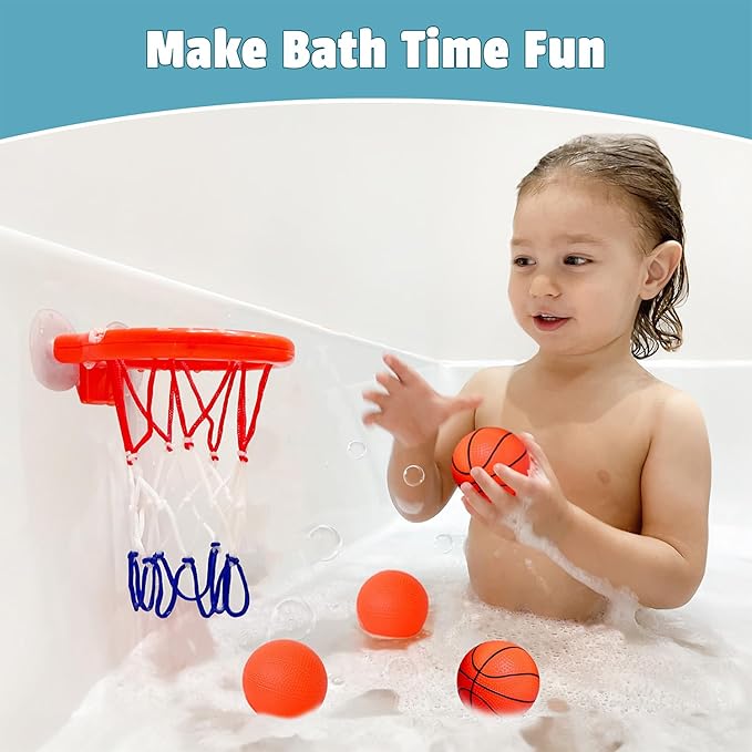 MARPPY Bath Toys – Bathtub Basketball Hoop for Toddlers and Kids, Mold-Free Shower Toy with 4 No-Hole Balls, Fun Bathtub Toys for Boys and Girls