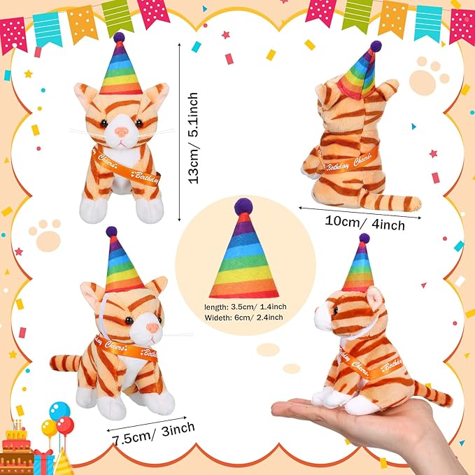 Sumind 8 Pcs Cat Stuffed Animals Bulk Plush Pets 5 Inch Cute Assorted Plush Cats Horse for Birthday Halloween Christmas Party Favors Favors(Cheers Cat)