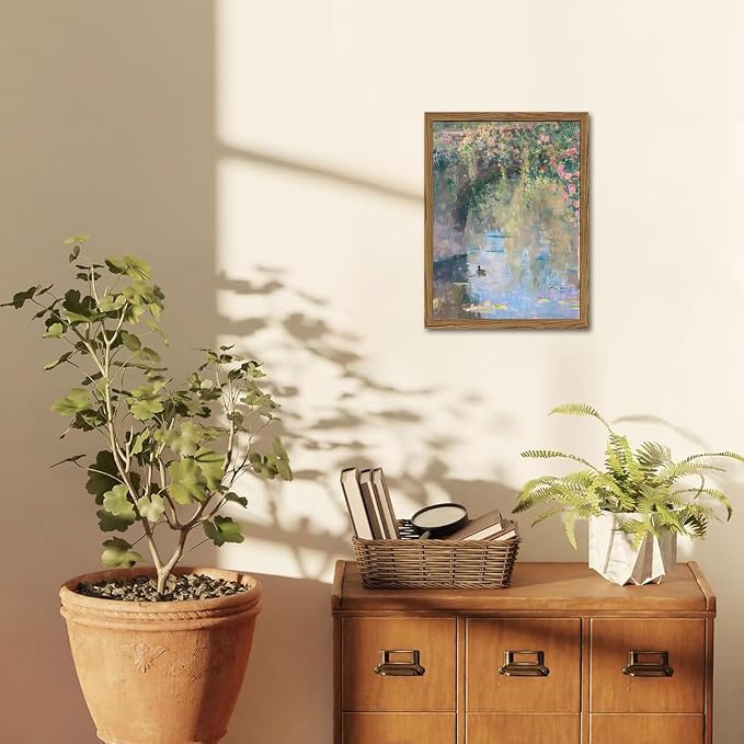Framed Vintage Monet Canvas Wall Art, Floral Landscape Wall Decor Paintings, Country Nature Pictures Prints Aesthetic Home Decor for Living Room Bedroom Bathroom 12x16 inch