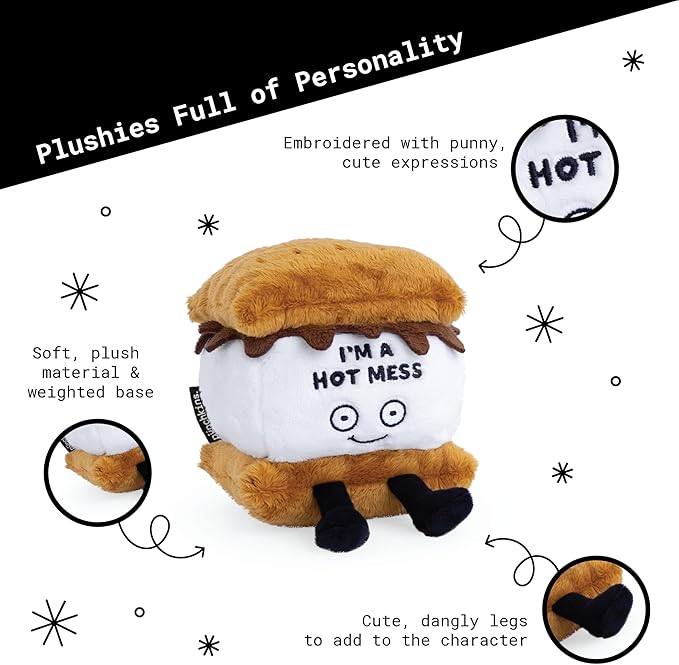 S'Mores Plushie - I'm A Hot Mess Sassy Smores Plush, Gift for Chocolate Lovers, Food Plush Toy for Gifting