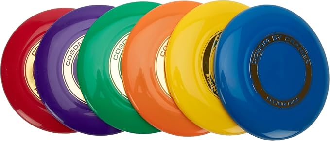 Cosom Flying Discs, Flying Sports Disc for Kids, Outdoor Activities for Kids, Party Games for Children, Easy Catching Disc, Accurate Throwing, 9" Diameter, 109 gram, Set of (6) Colors