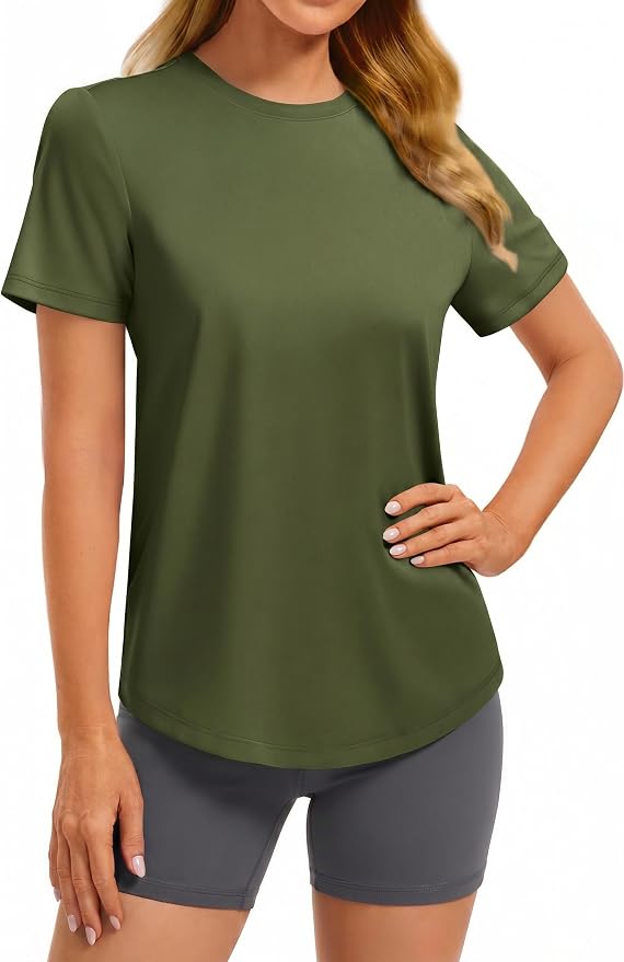 PINSPARK Soft Workout Tops for Women UPF 50+ Sun Protection Shirt Quick Dry Athletic Running Hiking Travel Basic Tee Shirts