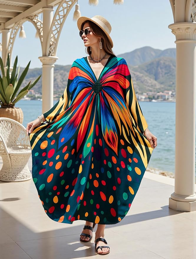 Mumu Dresses for Women Plus Size, Bohemian Kaftan Beach Cover Up Long Maxi Nightgown Soft Loungewear