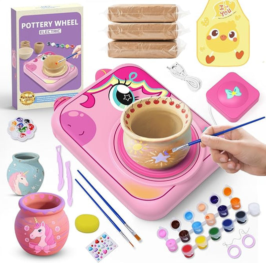 Pottery Wheel for Kids, Girls Arts and Crafts Toys for Kids Ages 8-12,Pottery Craft Kit with 3 Pack Air-Dry Clay, Art Supplies for Kids Toys Girls Birthday Gift for 6 7 8 9 10 11 12+ (Pink)