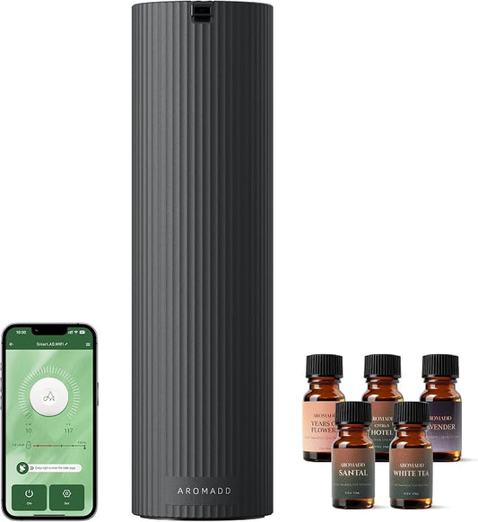 Aromadd Scent Diffuser Starter Kit – Waterless Essential Oil Diffuser for Home, 1500 Sq.Ft Coverage Scent Air Machine, Smart Auto Mode Hotel Collection Diffuser with Cold Air Tech (Black)