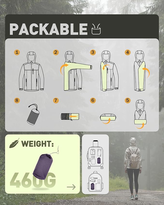 33,000ft Packable Rain Jacket Women Lightweight Waterproof Raincoat with Hood Cycling Bike Jacket Windbreaker
