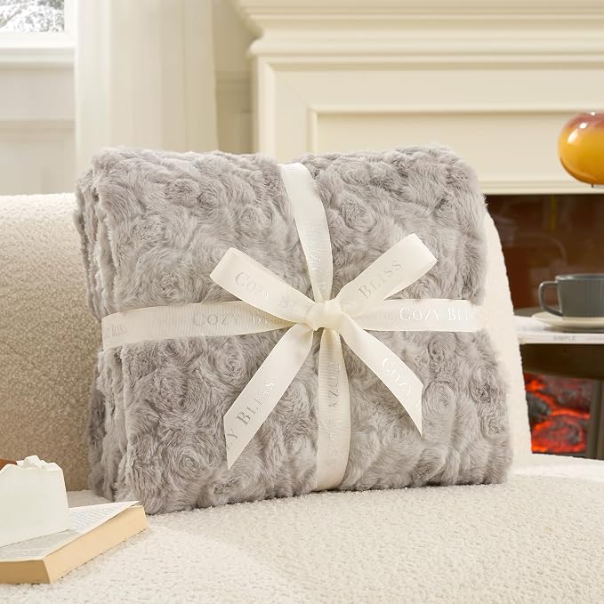 Cozy Bliss Faux Fur Throw Blanket for Couch, Fuzzy Soft Plush Thick Warm Fluffy Reversible Wave Textured Blanket for Sofa Bedroom Living Room, 55 * 70 Inches Tie-dye Grey