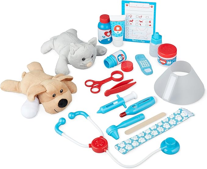 Melissa & Doug Examine and Treat Pet Vet Pretend Play Set with Plush Dog and Cat (24 Pcs) Kids Veterinary Play Set, Veterinarian Kit for Kids, STEAM Toy, Pretend Doctor for Ages 3+