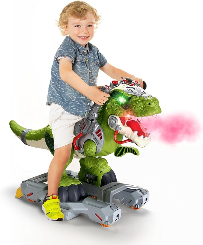 Dinosaur Ride On Toy Cars for Kids, Toddler Electric Ride On Toys with Music, Light & Smoke, 3-5 Year Old boy Gift, Preschool Kids Scooter Foot-to-Floor Walker for Indoor Outdoor