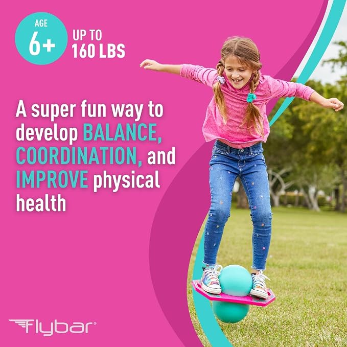 Flybar Pogo Trick Ball for Kids – Balance Bounce Board with Anti-Slip Deck – Pump Included - Indoor & Outdoor Toys for Boys and Girls Fun Way to Reduce Screen Time Supports up to 160 lbs – Ages 6+