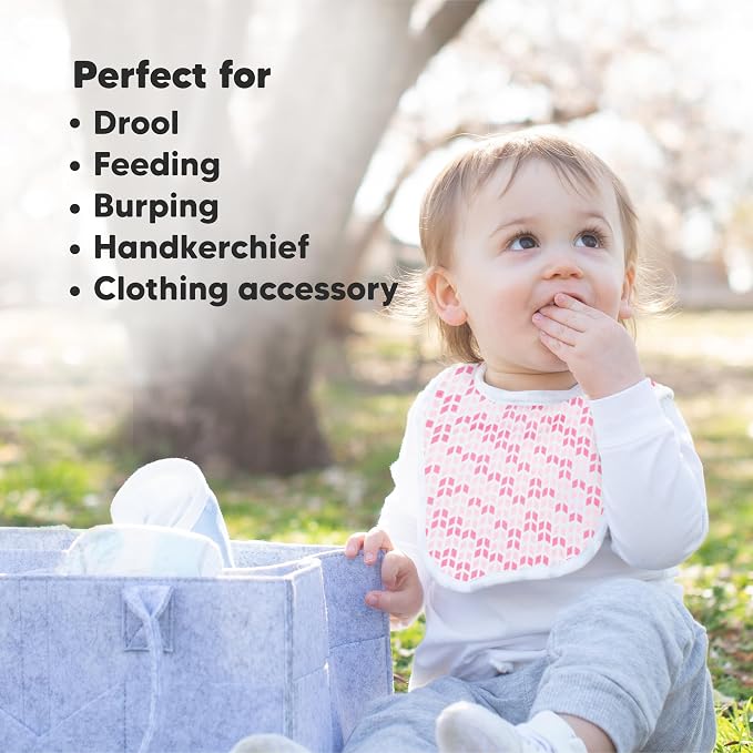 KeaBabies 8-Pack Organic Baby Bibs for Drooling and Teething - Soft Cotton Bibs for Baby Girl, Boy, Extra Absorbent, Easy to Clean & Put On for Toddler, Newborn, Infant 0-24 Months (Blush)