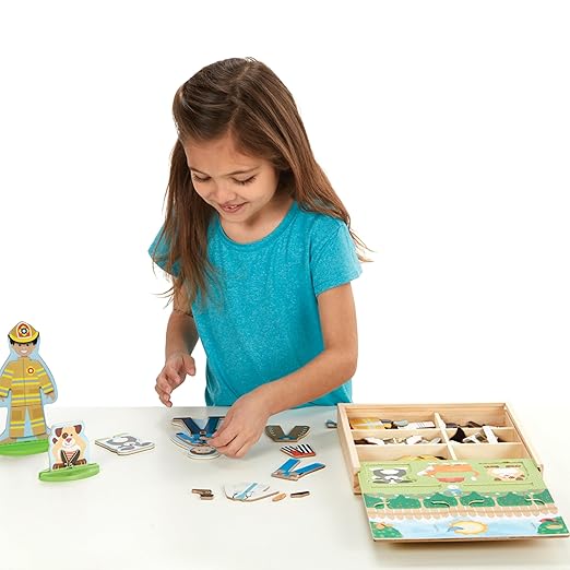 Melissa & Doug Occupations Magnetic Dress-Up Wooden Dolls Pretend Play Set (82 pcs) Pretend Play & Preschool Toys for Kids Ages 3+