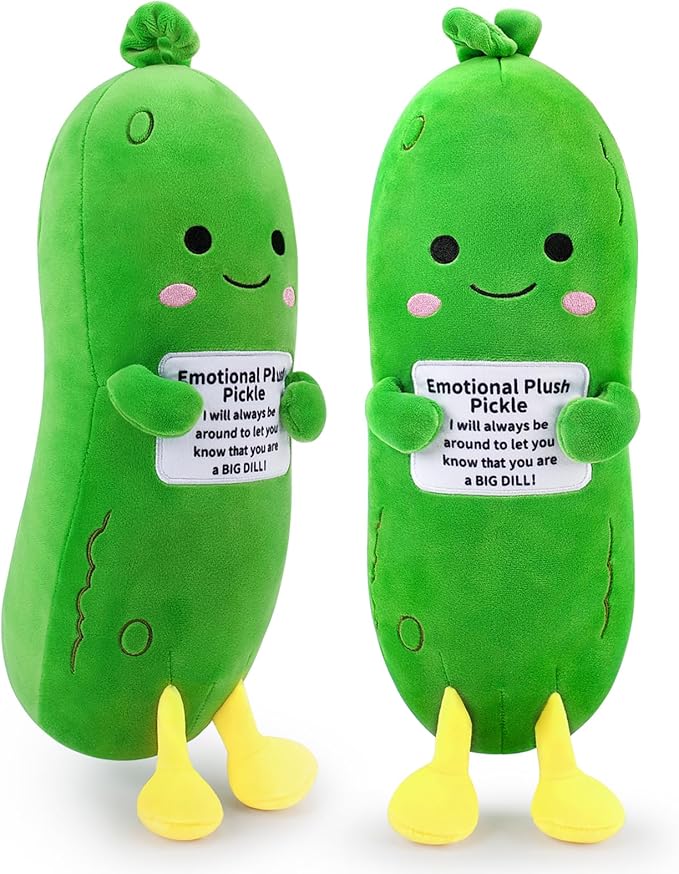 Emotional Plush Pickle,Pickle Stuffed Animal-12.6” Food Plushies Cucumber Stuffed Animal with Positive Words,Kawaii Plush Toys Birthday Gifts,Cute Vegetable Plushie Pillow for Kids Adults