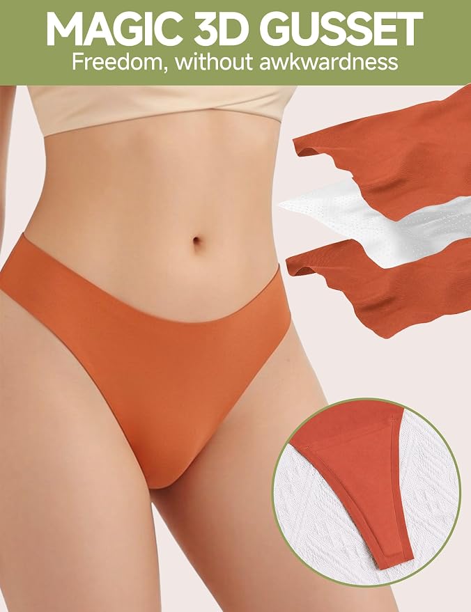 Seamless Thongs for Women No Show G-String Thong Breathable Cotton Panty Liners Underwear for Yoga Workout Gym