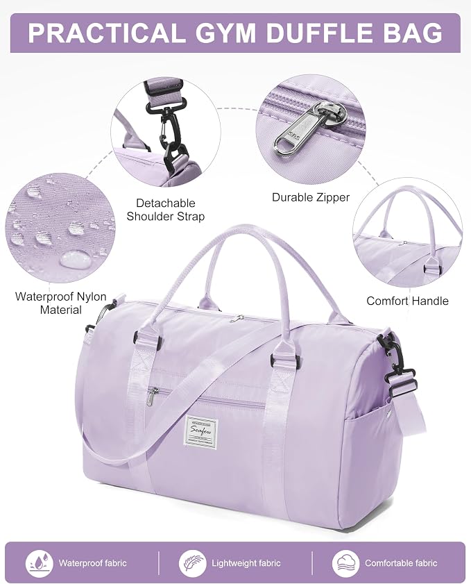 Gym Bag Womens Mens with Shoes Compartment and Wet Pocket Travel Duffel Bag for Women for Plane Sport Gym Tote Bags with Toiletry Bag Waterproof Weekend Overnight Carry on Bag Hospital Holdalls