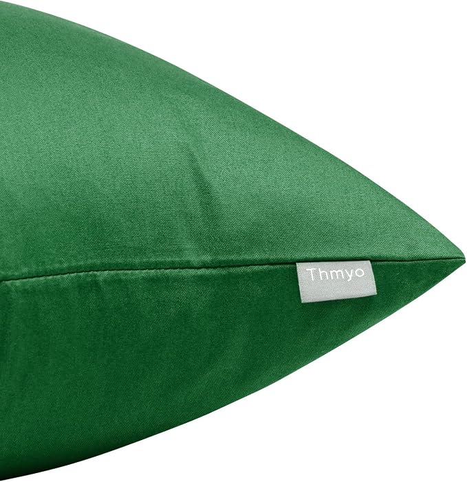 Thmyo 4-Pack 100% Cotton Comfortable Solid Decorative Throw Pillow Case Square Cushion Cover Sublimation Blank Pillow Covers DIY Throw Pillowcase for Sofa Couch(24x24 inch/ 60x60cm,Christmas Green)