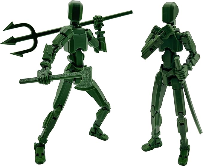 3D Printed Enlarge Body Size 8.1-inch Action Figure Dummy20, Full Body Mechanical Movable Toy, Multiple Accessories, Desk Decoration (Bracket, 3 HandsType, Weapons, Armour) (Army Green)