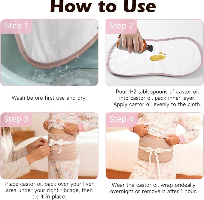 wegreeco Kids Castor Oil Pack Wrap, Reusable Kids Castor Oil Packs for Liver Stomach, Machine Washable Anti Oil Leak 1Pc with Adjustable Strap Rose Gold (Oil Not Included)