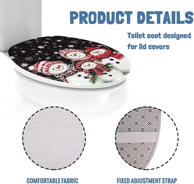 Snowman Family Toilet Seat Lid Covers Home Decor Christmas Toilet Tank Cover for Rv- Xmas Replacement Universal Fit Oval Bathroom Accessory