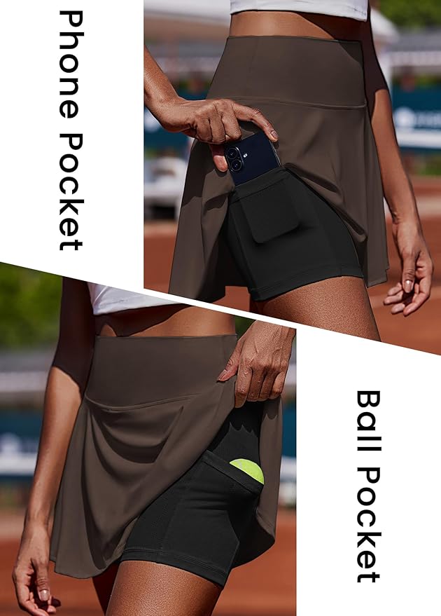 PINSPARK Womens Tennis Skirt Pleated Athletic Golf Skorts with Pockets | 3.5" High Waisted, Mesh Built-in Shorts, Mini Skirt, Buttery-Soft, Quick-dry, for Tennis, Golf, Pickleball, Casual