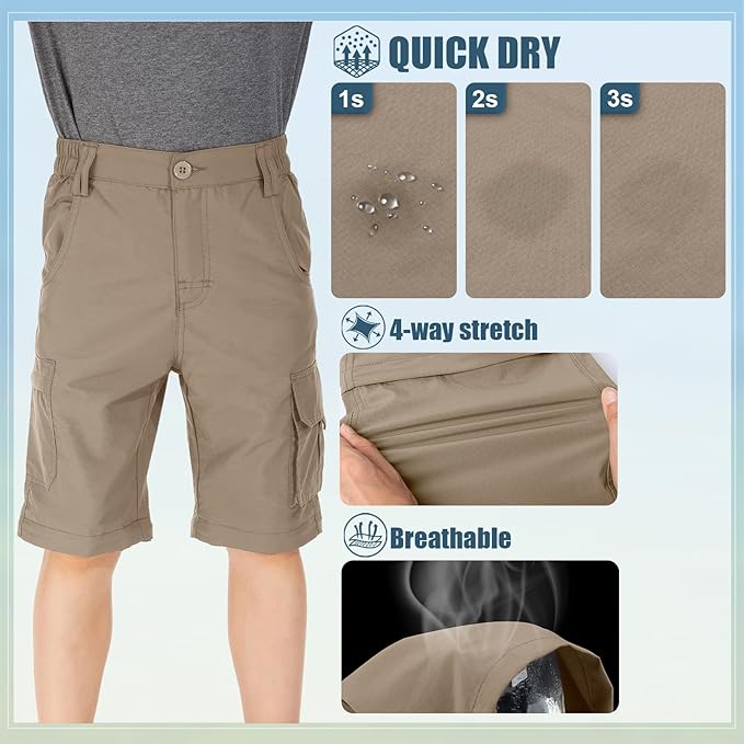 linlon Kids' Cargo Pants, Boy's Casual Outdoor Quick Dry Waterproof Hiking Climbing Convertible Trousers #9016