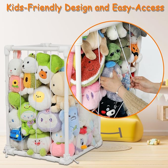 Stuffed Animal Storage Zoo Holder, PVC Stuffy Toy Organizer, 180L Vertical Plush Organizer, Stuffed Animals Cage for Nursery and Playroom