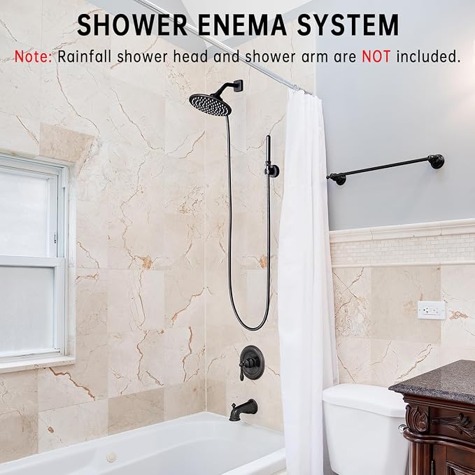 Shower Enema System with 86 Inches Hose, Diverter, Water Control Valve for Men and Women Portable Cleaning, Enema Nozzle Kit Cleaner Attachment (Matte Black)